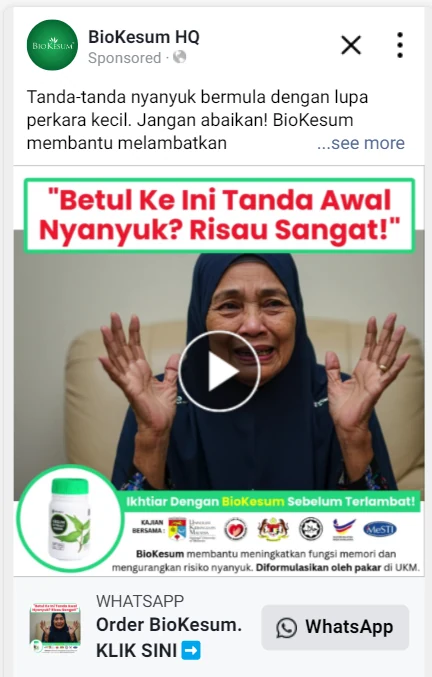 Iklan video BioKesum: Betul ke ini tanda awal nyanyuk?